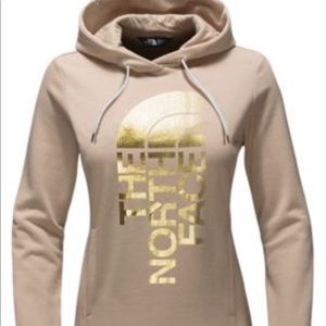 north face hoodie gold foil tan